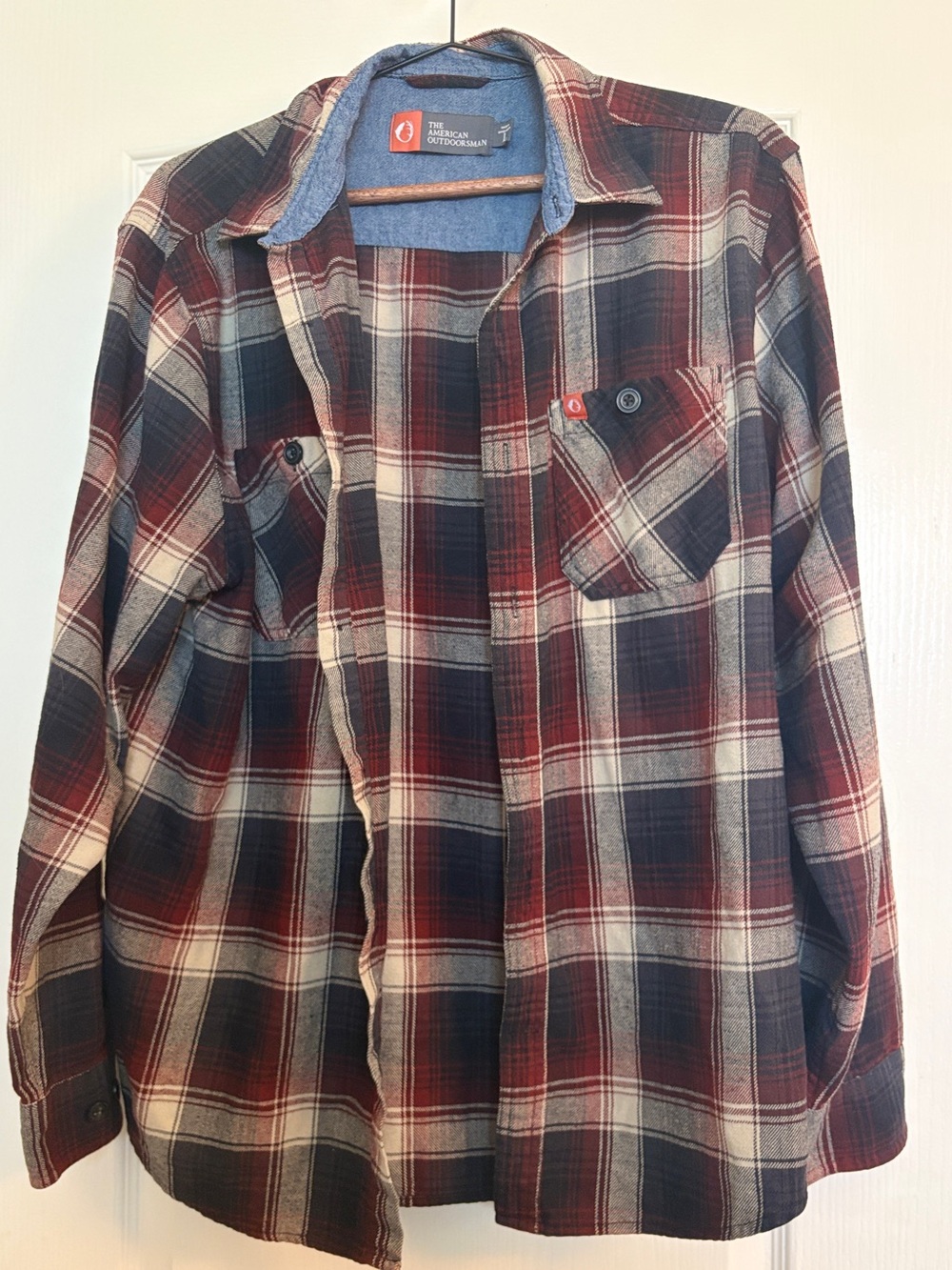 The American Outdoorsman Plaid Flannel Shirt Mens Large Red Black Fall 2022